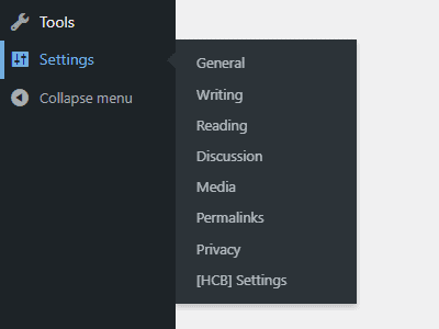 "Settings" -> "[HCB] Settings"